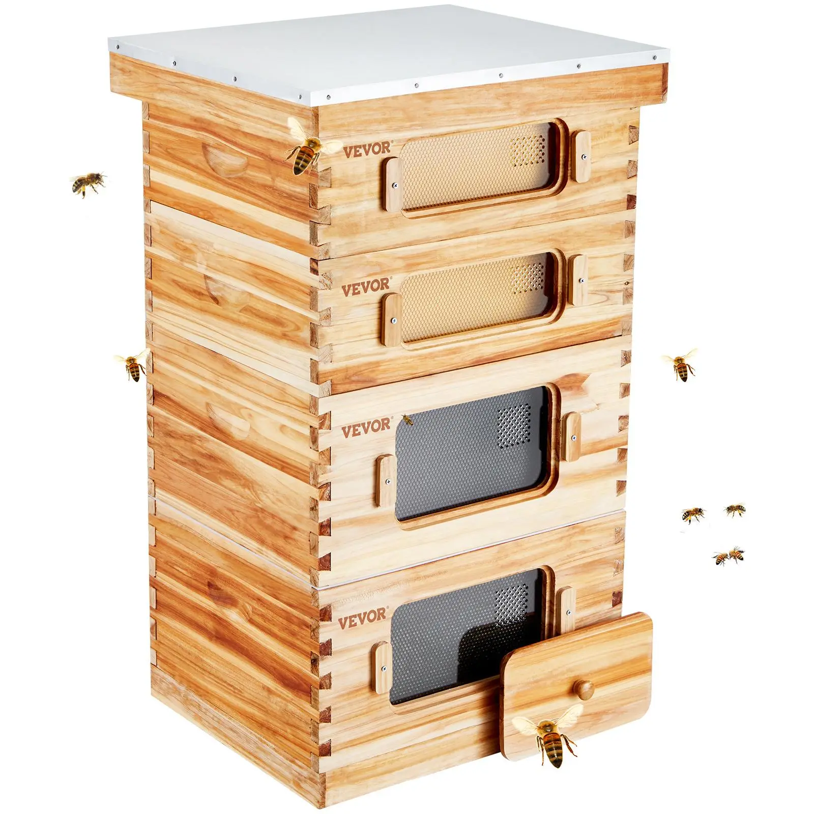 【summerfinds】VEVOR Bee Hive 40 Frame Bee Hives Starter Kit, Beeswax Coated Cedar Wood, 2 Deep + 2 Medium Bee Boxes Langstroth Beehive Kit, Transparent Acrylic Windows with Foundations for Beginners Pro Beekeepers