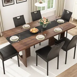71 Inch Rectangular Dining Table for 6-8 People, Farmhouse Wood Kitchen Table with Wooden Legs, Farmhouse Center Kitchen Table (Without Chairs) for Dining Room, Kitchen & Living Room, Brown/White
