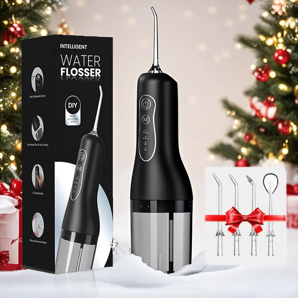 Water Flosser, Water Flossing Wand, 4 Adjustable Modes, Includes 4 Nozzles, Rechargeable Cordless Oral Irrigator, Portable IPX7 Waterproof, Dual-Use for Home and Travel, Black Edition, Christmas Gift