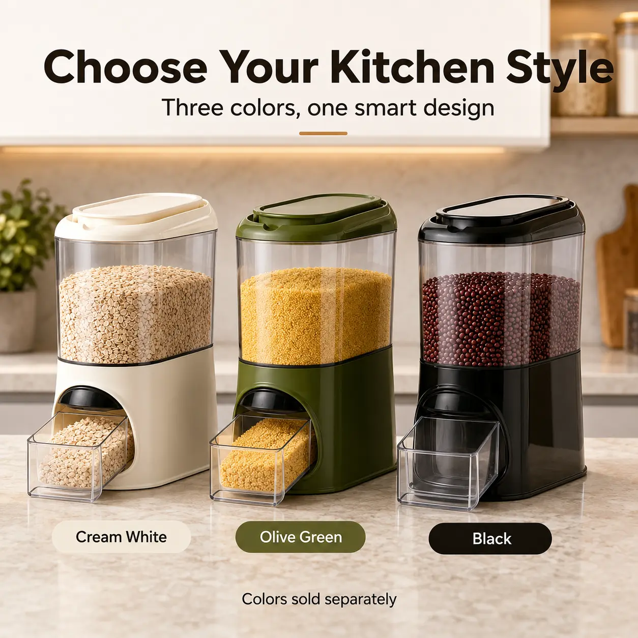GoldSnake Grain Dispenser Storage Container, Countertop Rice Dispenser, Dry Food & Cereal Storage Bin, Pantry Grain Organizer, Small Kitchen Dry Grain Storage Container, Desktop Cereal Rice Storage Box for Home Kitchen Pantry Use