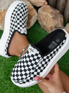 Low Top Casual Slip-On Sneakers, European and American Fashion Trendy Half Sandals, Women's Comfortable Round Toe Soft Soled Eva Sole Shoes