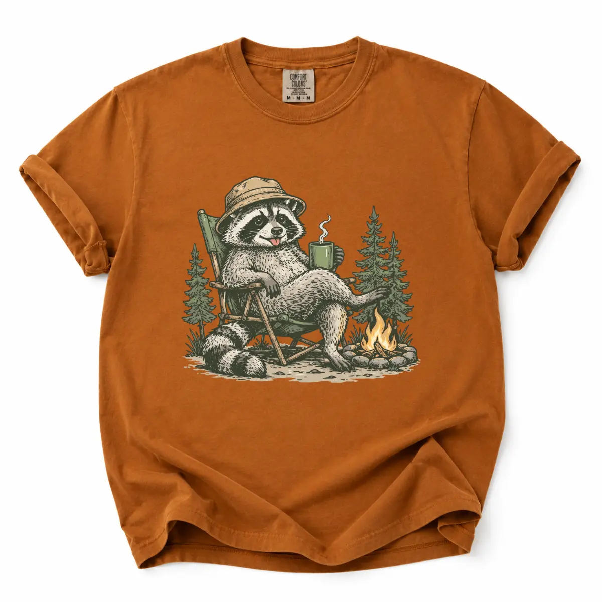 Comfort Colors Lazy Raccoon Camping Tee, Funny Woodland Animal Graphic Shirt, Campfire Coffee Outdoor T-Shirt, Vintage Unisex Gift