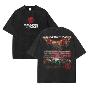 Gears of War Lancer T-Shirt Double Printed Oversized Unisex Acid Washed Lightweight Cotton T-Shirt, Game Lover, Menswear Collar men Fabric Soft
