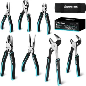 #Summervibes DURATECH 7-Piece Pliers Set with Rolling Pouch, Premium Cr-Ni Construction (10", 8" Groove Joint Pliers, 8", 6" Long Needle Nose, 8" Linesman, 6" Slip Joint, 6" Diagonal) for Basic Repair