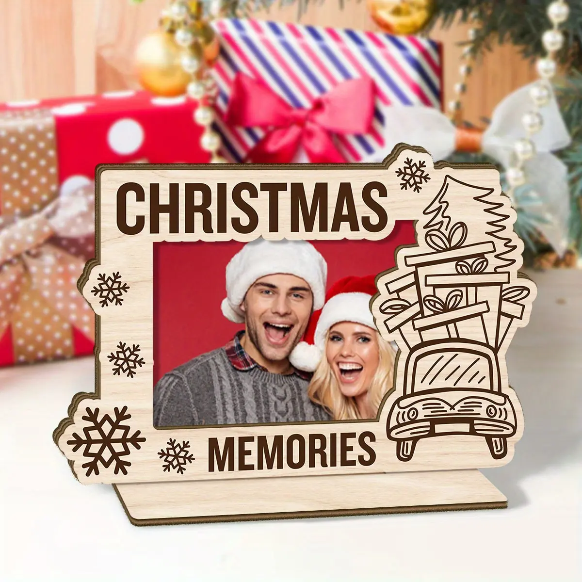 1pc Christmas Theme Wooden Photo Frame, With "Christmas Memories", With a Base Can Stand on the Desktop, Best Christmas Gift choice for Yourself, Family, Desktop Decorative Sign Frame