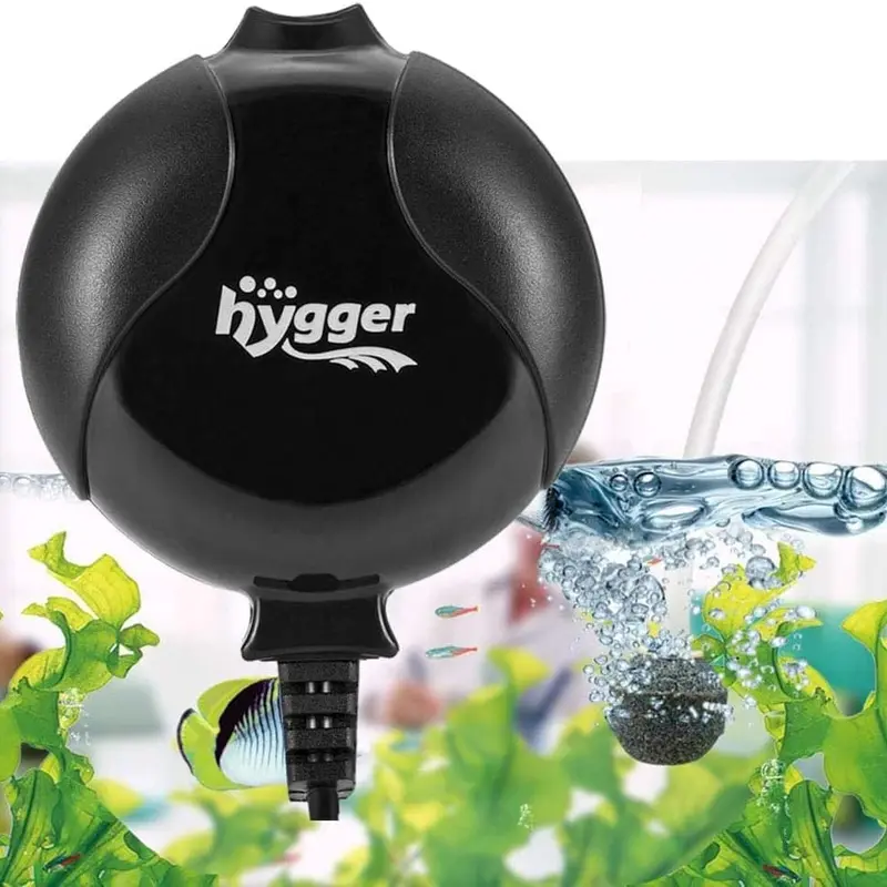 hygger Quiet Mini Plastic Aquarium Air Pump Aerator Complete Kit - 1.5W Oxygenation Care for 1-15 Gal Tanks, Fish Tank Accessories, Includes Round Air Stone (1–2h Soak Required), Tubing, Clip Mount (Suitable for Living Room, Bedroom)