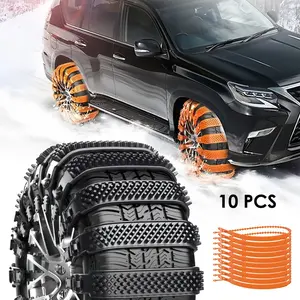 10pcs Reusable Snow Tire Chains, Portable Zipper Tie Straps, Durable Plastic Anti-Slip Chain Set for Cars SUVs Motorcycles Car Tires