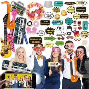 SOUL SHIFT 70 Pc Large Premium Photo Booth Props Set for All Occasions - Wedding, Birthday, Graduation Props, Inflatables, Large Glasses, Multi-Colored Wig, Hawaiian Lei, Hand Pump
