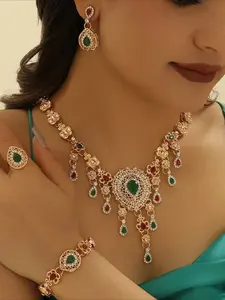 Colorful Round Four-piece Bridal Set, Elegant Jewelry Set, Suitable for Weddings and Banquets, Non-allergenic.