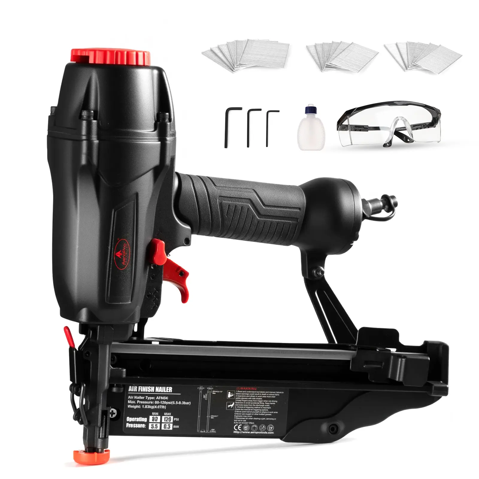 AEROPRO TOOLS Finish Nailer 16 Gauge Nail Gun 90 Nails/Min, 1-Inch to 2-1/2-Inch, Pneumatic Finish Nail Gun, Tool-Free Depth Adjustment Jam Release