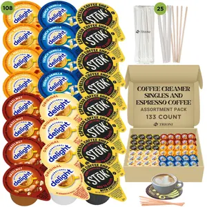 Coffee Creamer Singles with Espresso Coffee Pods Variety Pack Bundle (133ct)