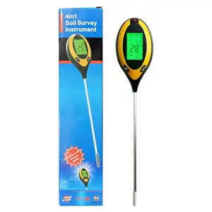4-in-1 Long Probe Soil Tester - Digital Moisture, Temperature, PH, Sunlight Intensity Sensor with Backlight LCD Display for Indoor/Outdoor Gardening, Large Pot Plants