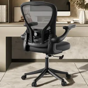 Ergonomic Office Chair, Mesh Desk Chair with AdjustableLumbar Support and 3D Flip-up Arms, Computer Chairwith Wheels, Black, Computer Desk Chair, ErgonomicOffice Desk Chairs with Mesh Back, Adjustable LumbarSupport, Rocking Function