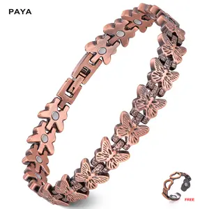 PAYA Pure Copper Bracelets for Women Ultra Strength 3800 Gauss Magnetic Butterfly-Engraved Adjustable Wellness Jewelry Gift