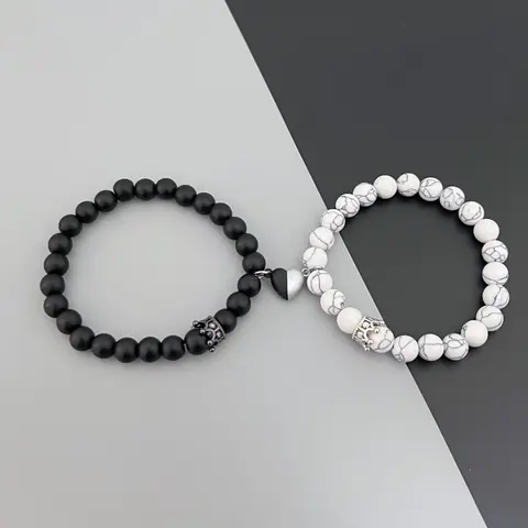 TMANI Couple-Themed Exquisite Trendy Bracelet & Bangle Set, King-Queen Crown His-and-Her Heart Matching Romantic Accessories, Cute Gifts for BF GF Anniversary Gifts for Him Long-Distance Fashion Costume Jewelry