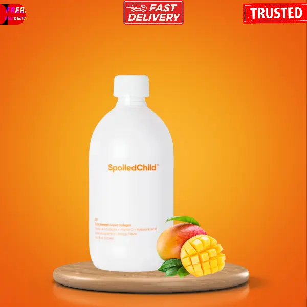 Spoiled Child E27 Extra Strength Liquid Collagen 400ml 13.5 FL oz - Mango Flavor with Vitamin C & Hyaluronic Acid for Skin Hair Nails Joint Gut Health Beauty Fitness