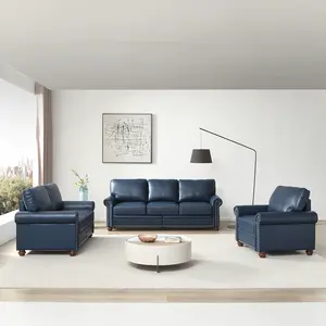Faux Leather  Couch with Hidden Storage Under Seat, Nailhead Trim, Solid Wood Legs, Classical Sofa for Living Room, Office, Apartment