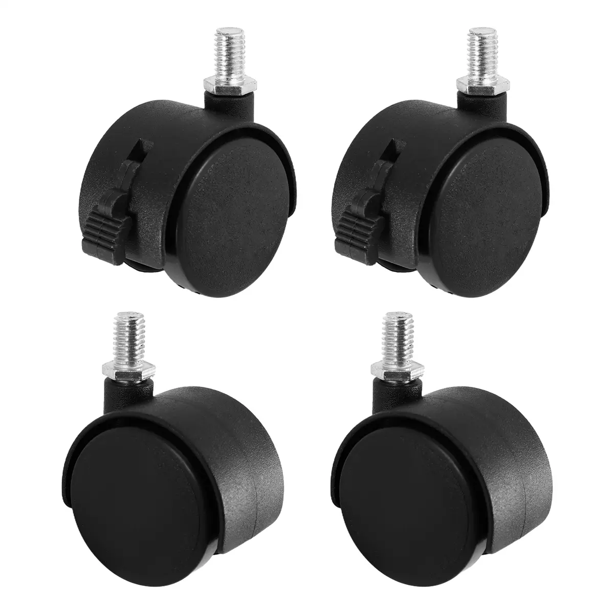 4pcs Universal Plastic Castors Set with M8 Thread - 360-Degree Swivel, 40mm Diameter, Includes 2 Locking Castors for Furniture, TV Stands, Filing Cabinets, Casters
