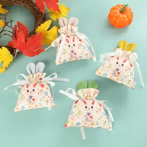 4-piece New Easter Bunny Ear Bag Cute Bunny Drawstring Bag Cartoon Bunny Bag Egg Packaging Bag Candy Bag