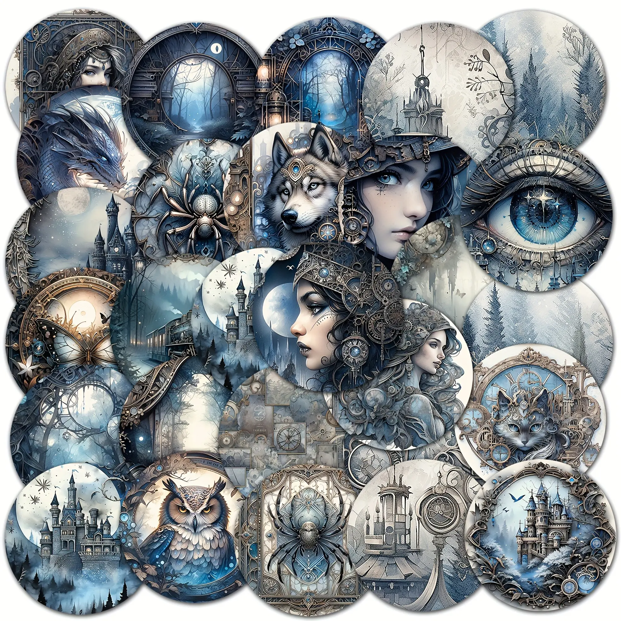 96pieces Fantasy Steampunk Theme Self-adhesive Decorative Stickers, Aesthetic Stickers, Sticker Set, Perfect for DIY Crafts, Holiday Decorations, Scrapbooking Supplies, Journal Supplies, Water Bottle, Greeting Card Decoration, Stickers Kit