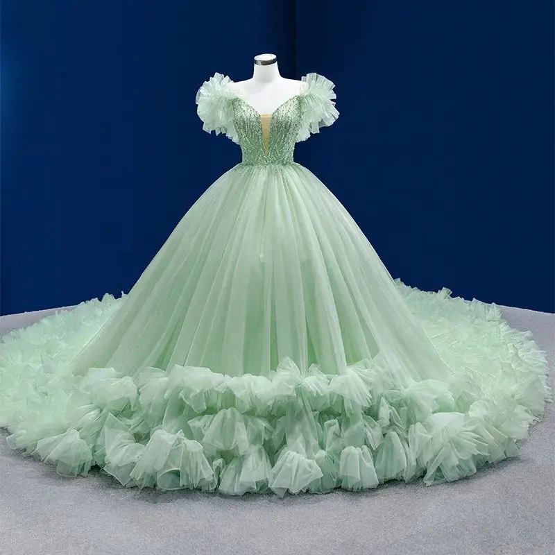Opulent Elegance: Luxury Green Lace Ball Quinceañera Dress for Women