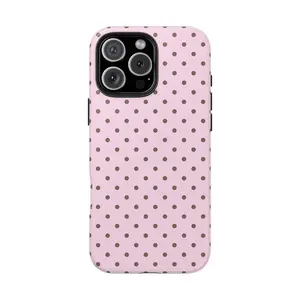 Brown & Pink Polka Dot Phone Case, Protective Cute Trendy Aesthetic Accessories for iPhone 17 16 15 14 13 12 11 X Cute Retro Protective Case