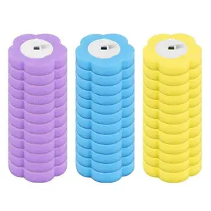 Disposable Toilet Cleaning Brush Set, 36pcs Refill 3-Layer Sponge Accessories with Rubber Component, Durable Home Bathroom Supplies (Blue, Purple, Yellow) for Effortless Maintenance