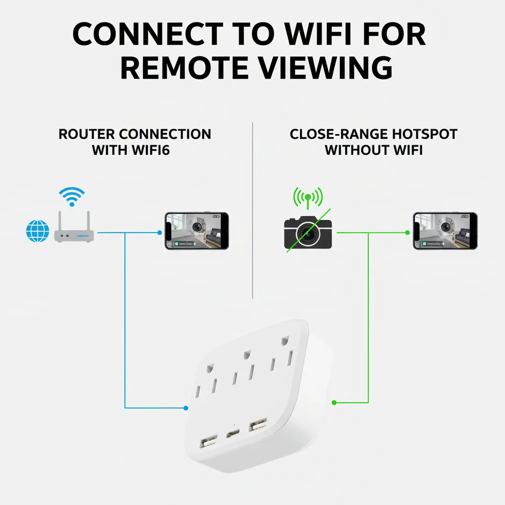 Multifunctional Socket, 4K UHD WiFi with Local Storage, Mobile Detection, Real-Time Viewing via App, Charging While Recording – Indoor & Travel Use