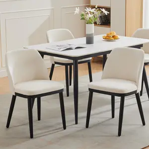 Garvee 2-piece dining chair set made of linen, Scandinavian kitchen chair with padded seat & wooden legs, armless dining chair for dining room, kitchen, living room (77 x 51 x 48 cm, beige)