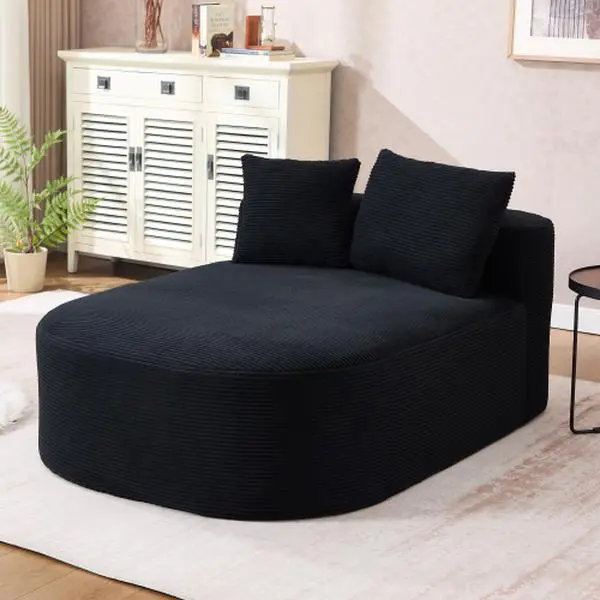 【Bellemave】67.5''Chaise Lounge Chair 46'' Wide Seat Indoor Corduroy Oversized Sleeper Sofa for Living Room Deep Seat Lounge and Two Soft Pillows Convertible Boneless Sofa Bed, Black,No Assembly Required
