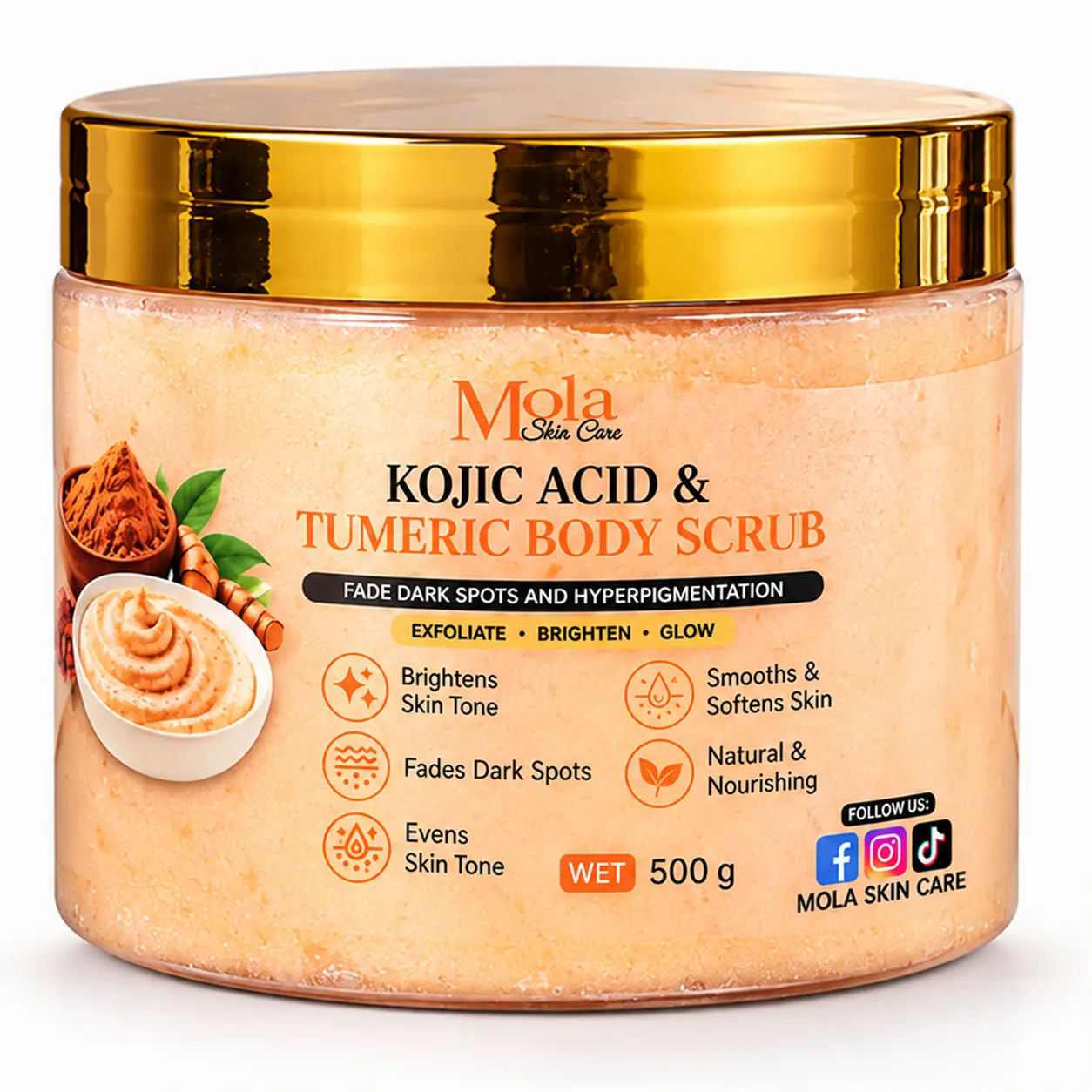Kojic Acid & Turmeric Body Scrub – Exfoliating & Brightening Body Polish for Dark Spots, Uneven Skin Tone & Smooth Skin, 500g  Copy title