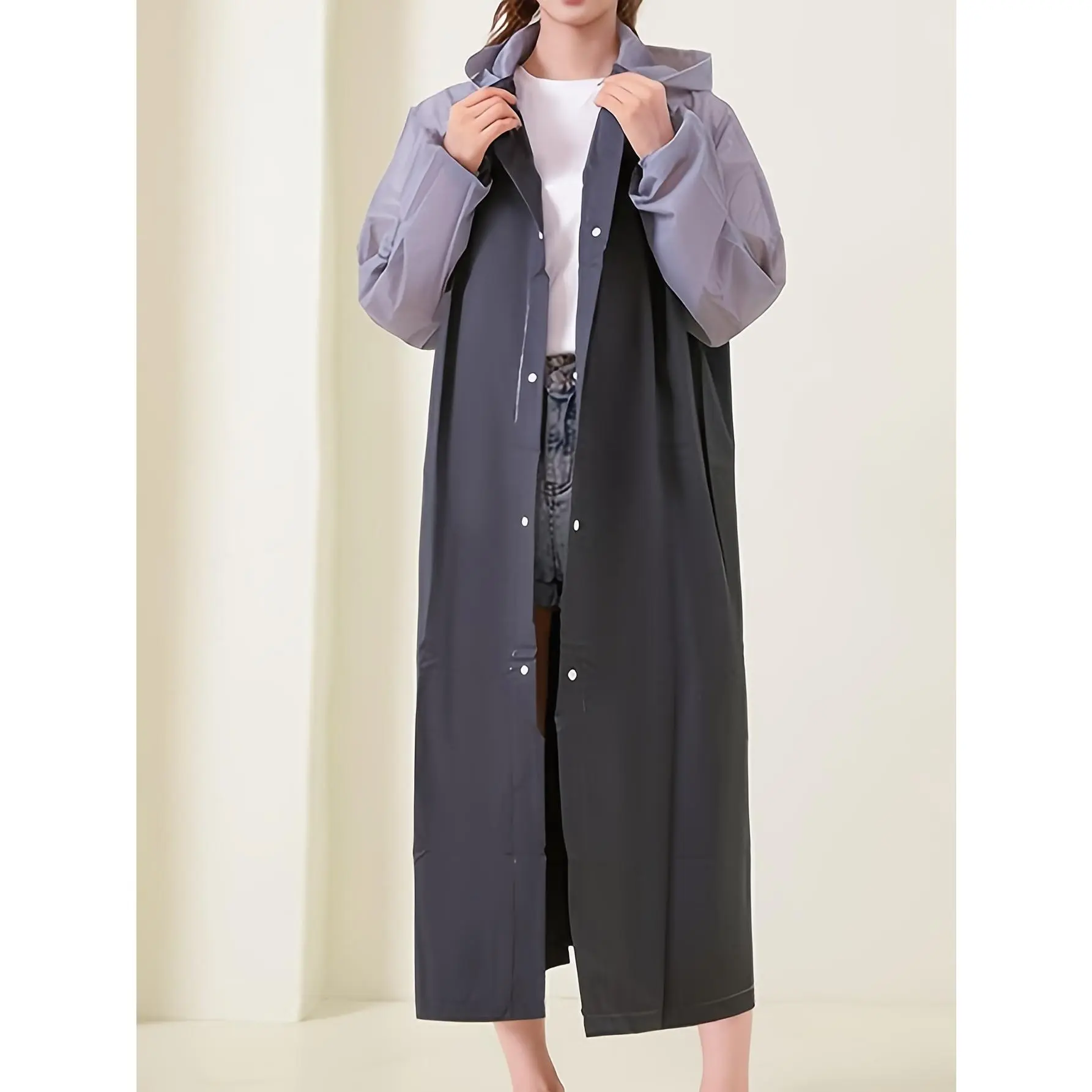 1pc Dual-Color Design Thick Adult Outdoor Sports Raincoat, Windproof And EVA Thick Full Body One-Piece Raincoat for Travel, Outdoor Cycling, Portable Raincoat, Drawstring, Hiking, Portable Adult Women'S Raincoat