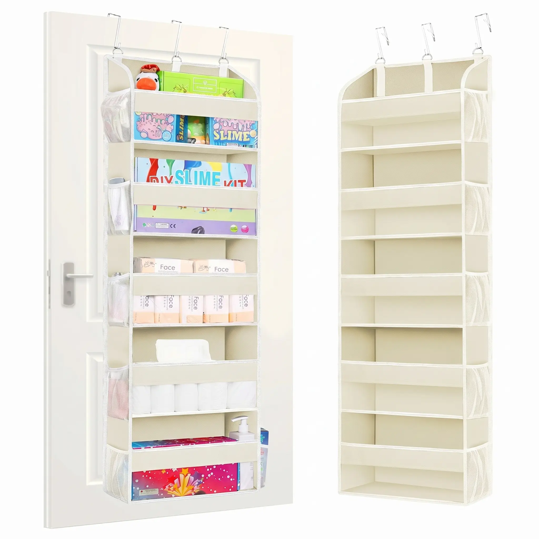 YFELIZY Over-The-Door Hangable Storage Bag with 5 Side Pockets, Weekly Clothing & Shoe Organizer, 44 lb Capacity, Anti-Tilt Design, Easy Installation, Multipurpose Home Organizer Rack for Bedroom, Dormitory, Multipurpose Storage, Storage Organization