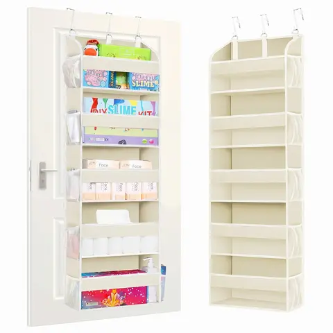 YFELIZY Rectangle Over-The-Door Hangable Storage Bag - 5 Side Pockets, 44 lb Capacity, Anti-Tilt, Easy Installation, Weekly Clothing & Shoe Organizer for Bedroom Dorm Room, Door Hanging Home Organizer Rack That Enhances Organization Skills