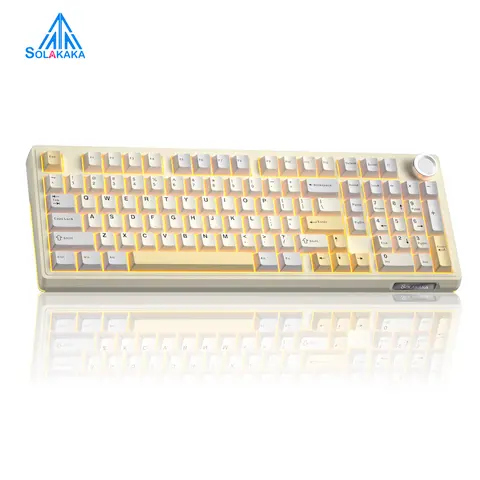 SOLAKAKA KI99 Pro 96% Layout Silent Wireless Custom Mechanical Keyboard - Beige White Color Backlight, Tri-Mode Bluetooth, Hot-Swappable Creamy Switches, Gasket Structure, PBT Keycaps, Driver-Tuned RGB Effects, for Work, PC/Laptop Use, Color Backlight Key