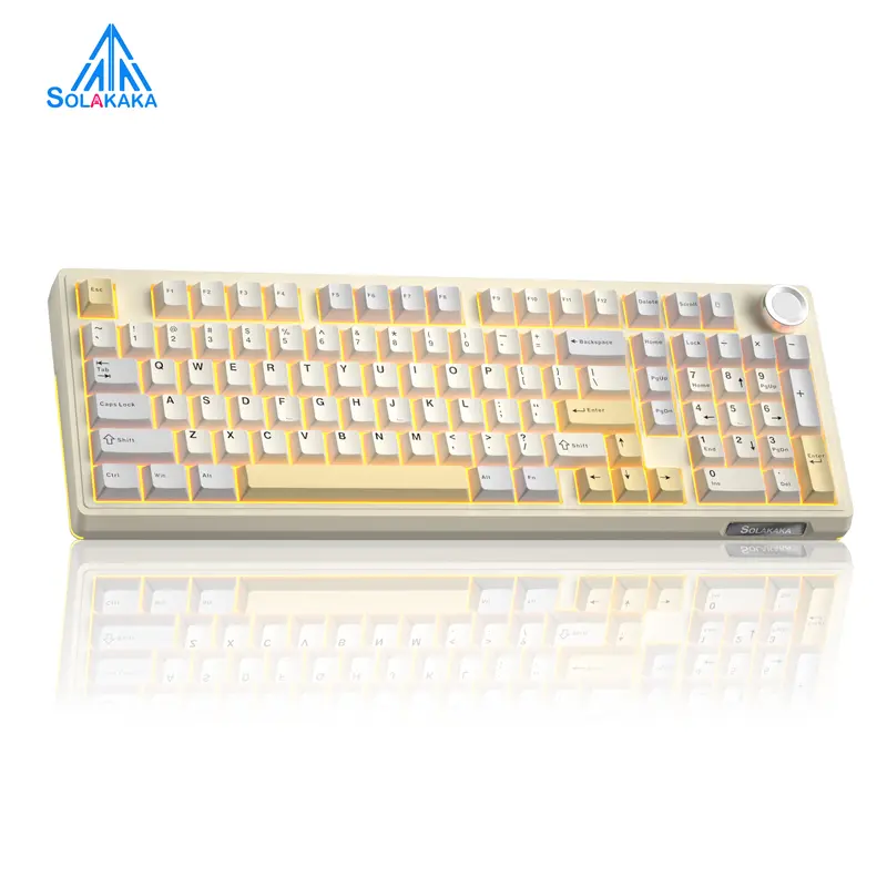 SOLAKAKA KI99 Pro 96% Layout Silent Wireless Custom Mechanical Keyboard - Beige White Color Backlight, Tri-Mode Bluetooth, Hot-Swappable Creamy Switches, Gasket Structure, PBT Keycaps, Driver-Tuned RGB Effects, for Work, PC/Laptop Use, Color Backlight Key