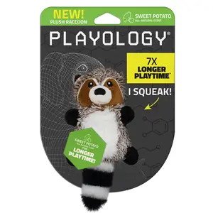 Playology Sweet Potato Scented Raccoon Plush Dog Toy, Small