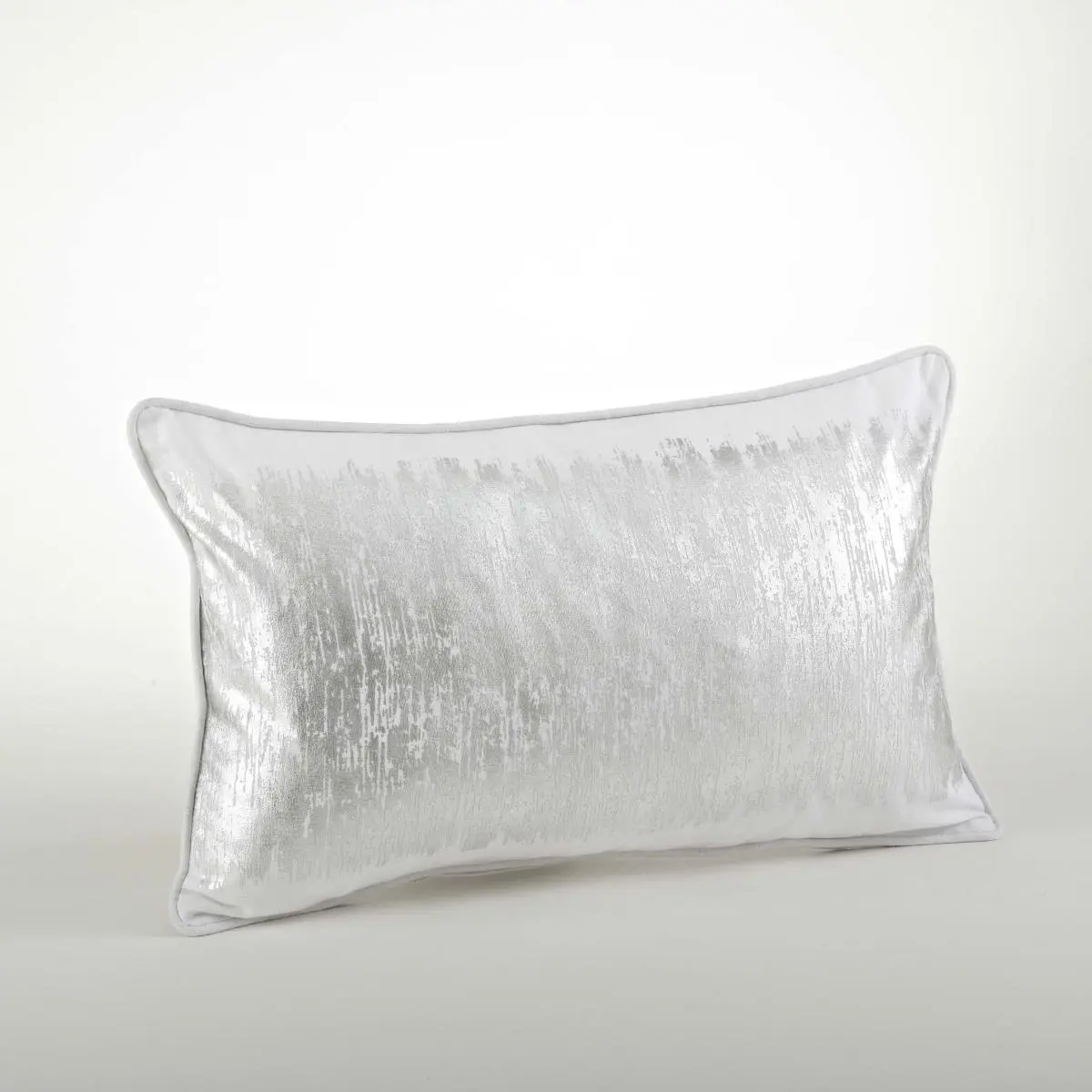 212 MAIN SARO Rectangular Metallic Banded Design Pillow - 12x20 in, Silver, Rectangular Shape