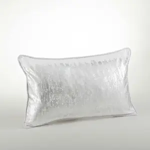 212 MAIN SARO Rectangular Metallic Banded Design Pillow - 12x20 in, Silver, Rectangular Shape