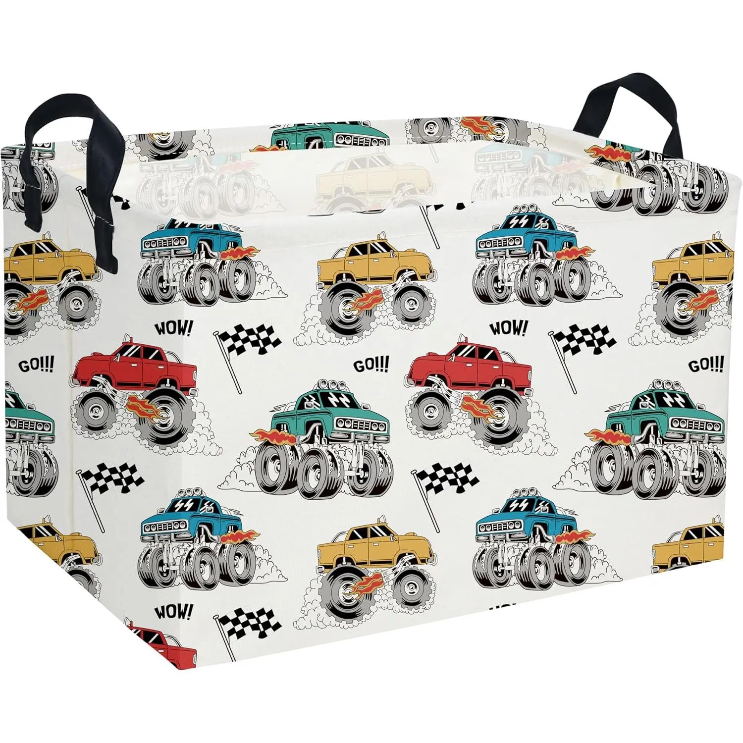 Monster Truck Linen Rectangle Storage Baskets for Boys - Durable, Lightweight, Waterproof Kids Clothes Organizer Bins with Handles for Playroom, Universal Home Use (Kitchen, Bathroom, Toilet), 3Pack Easter Basket