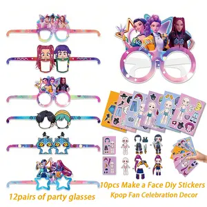 12pcs Demons-Hunters Party Set, Party Decorative Glasses, DIY Stickers, Cosplay Accessories, Party Favor, Perfect for Hunter Groups & Birthdays