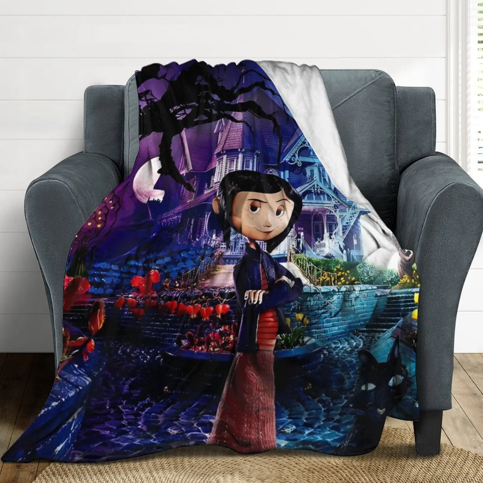 Caroline Cartoon Printed Blanket - Breathable Soft Cozy Throw, Multi-Functional Bedding Home Decor, Lightweight Warm All-Season Option for Bed, Ideal Holiday Gift, Breathable Soft Blanket