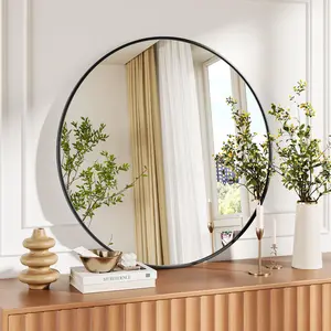 【GARVEE】30-Inch Black Round Wall Mirror with Metal Frame, Perfect for Bathroom, Vanity, Entryway, Bedroom, and Living Room; Modern Rustic Wall-Mounted Decor