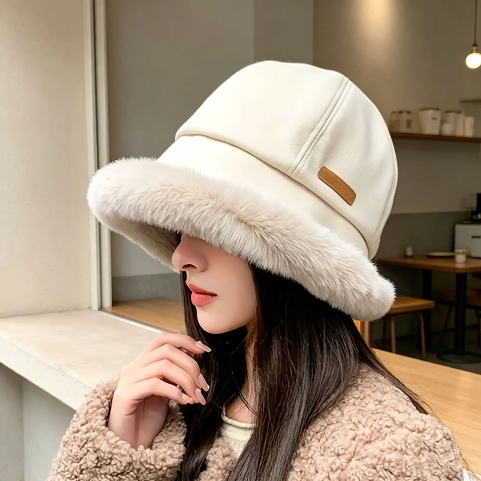 Women's Fleece-Lined Winter Hat with Detachable Earmuffs, Earthy Textured Cold-Proof Multi-Functional Sports & Outdoor Accessory