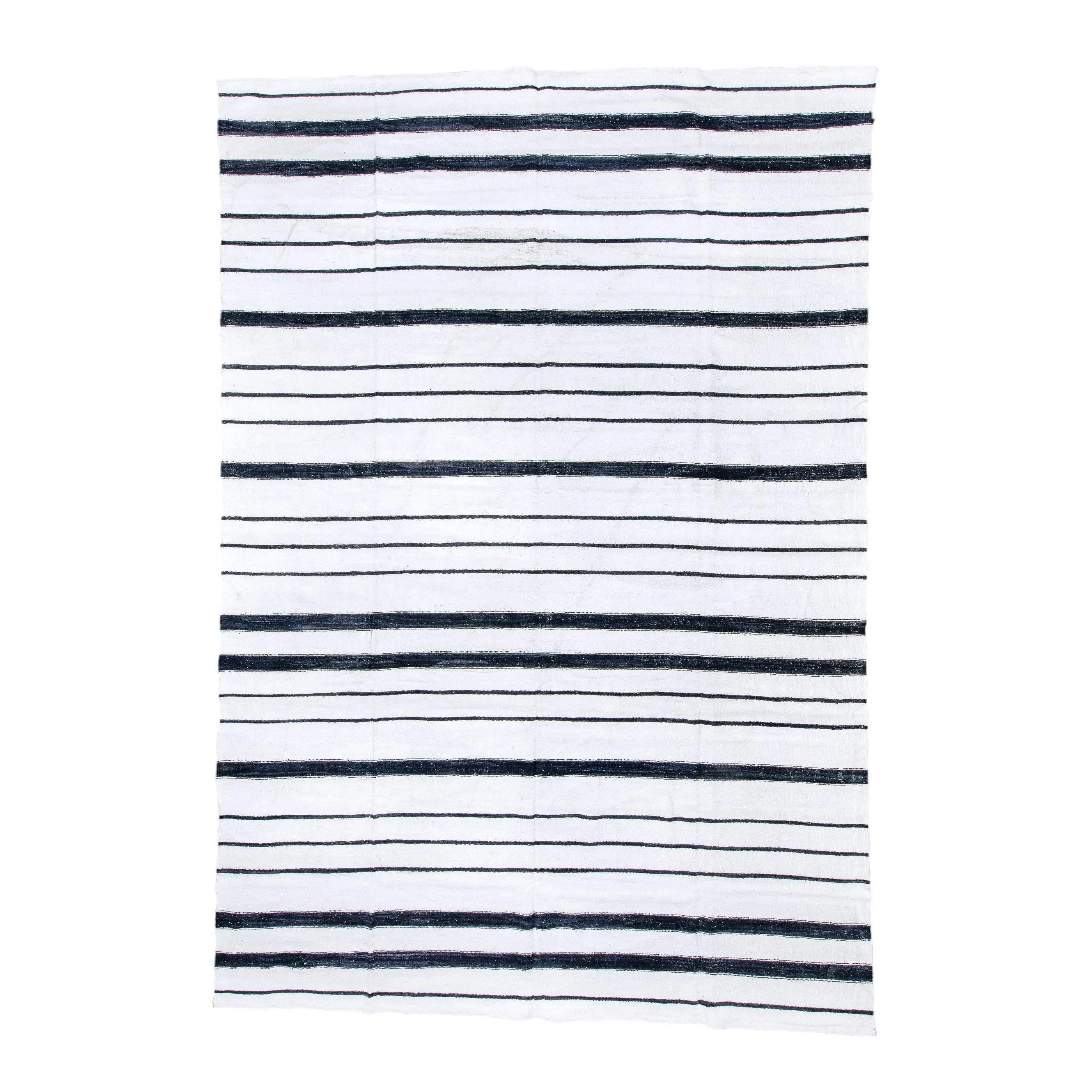 Modern Kilim flat weave | 13 x 19 | Area Rug | tribal design | White, Black | hand woven (3408)