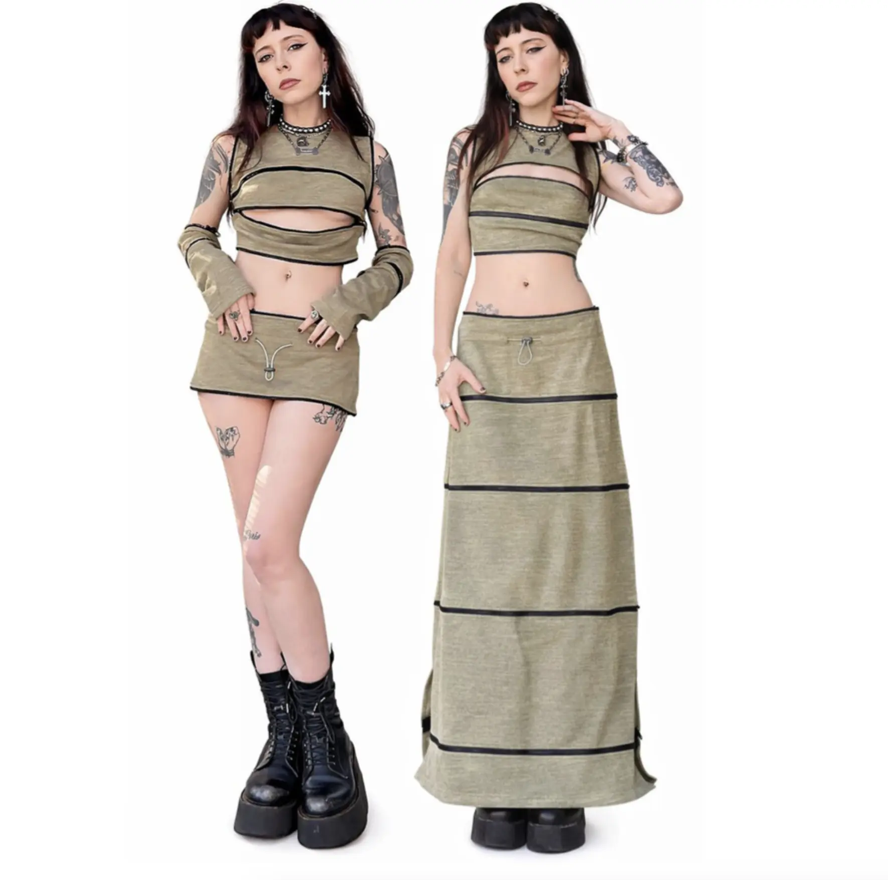 40-in-1 Olive Green Zip-Off Convertible Dress