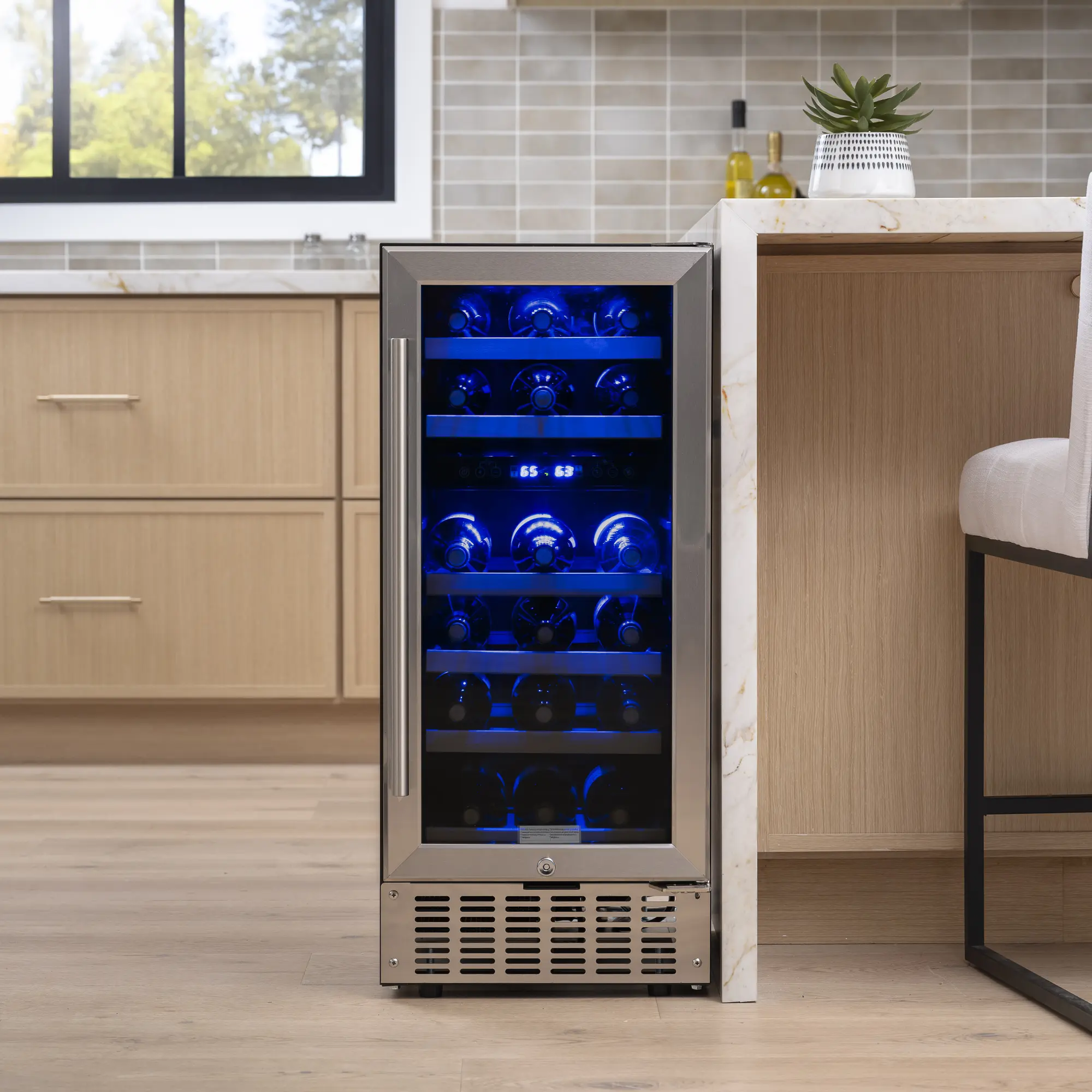 Antarctic Star 15" Dual Zone Wine Fridge - 28-Bottle Built-in/Freestanding Home Bar Cooler, Stainless Steel Door, Blue LED Light, Dual-Layer Temperature Control Countertop Digital Control Mini Compact Midsize Wine Fridge, Countertop Wine Fridges