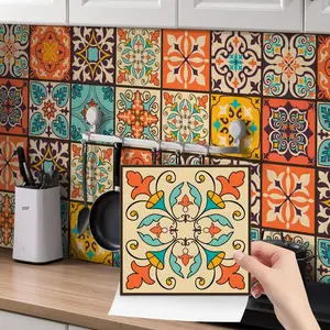 Geometric Pattern Self-adhesive Wall Tile Sticker, DIY Waterproof & Oil-proof Wall Decal, Wall Decor for Home Kitchen Bathroom, Decorative Wall Sticker