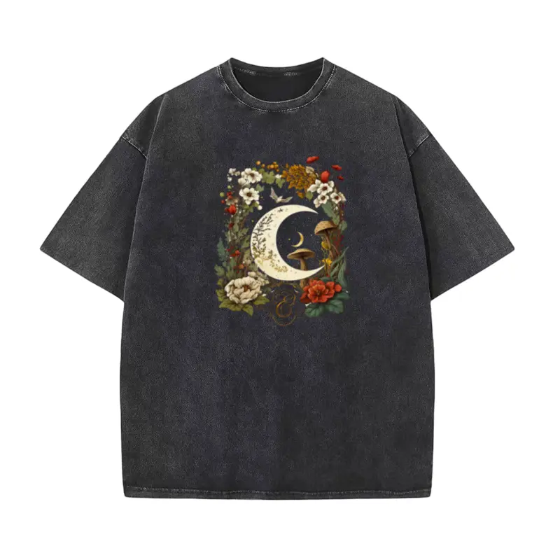 Men's Casual Cotton Unisex Goblincore-Dark Cottagecore Mushroom Print Streetwear T-Shirt, Lightweight Shortsleeve Menswear Top, Classic