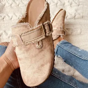 Women's Vintage Flat Heel Round Toe Canvas Loafer Clogs for Everyday Wear Footwear Walking Shoes